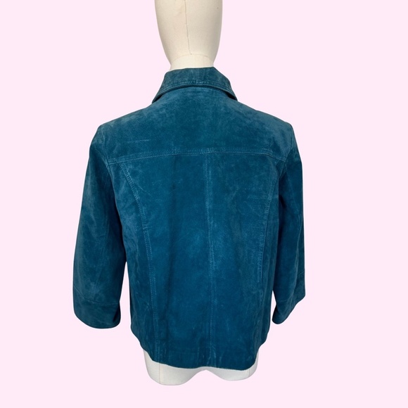 VTG Chico's Genuine Suede Teal Cropped Pea Coat Style Exaggerated Button Jacket - Picture 5 of 11